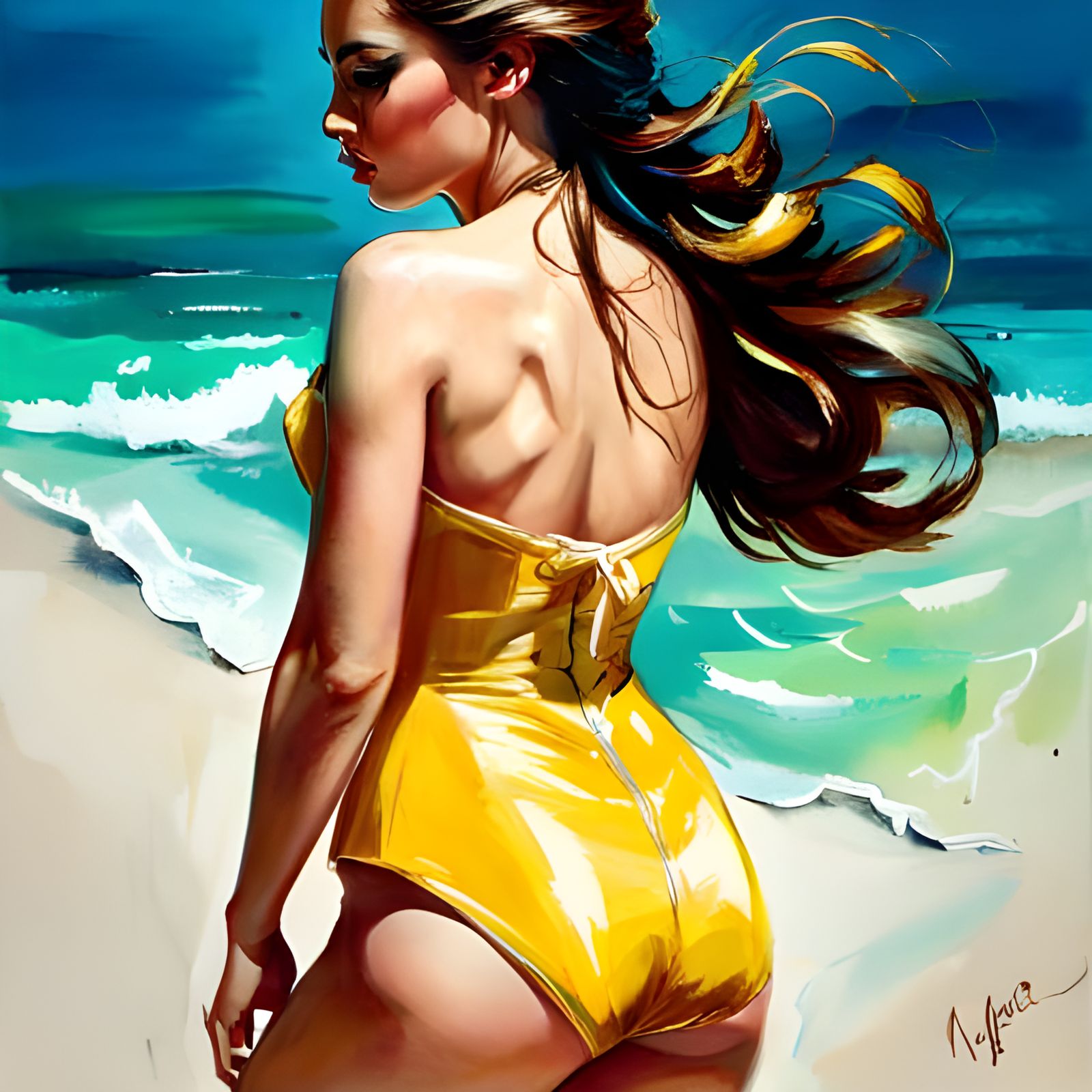 Princess Belle on the Beach in Pin-Up Style
