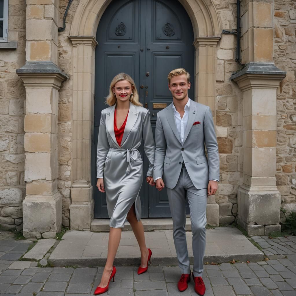 Glamorous Couple at Elegant Castle Party