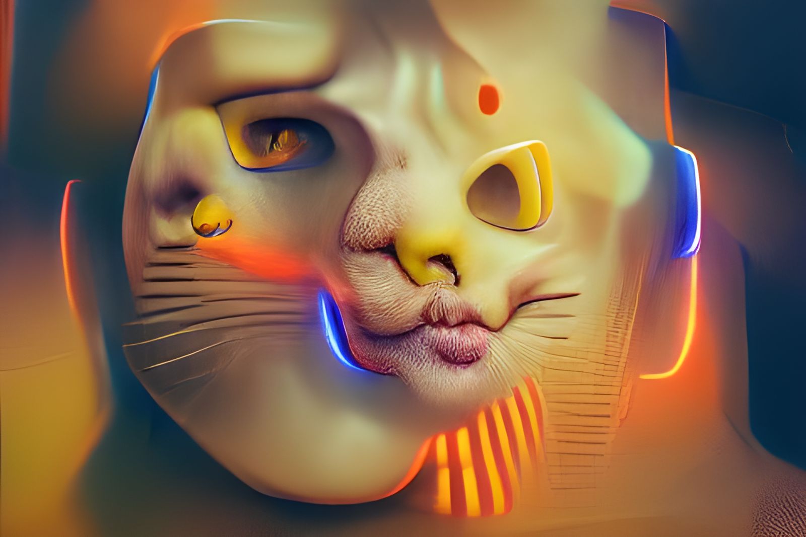 Robotic Cat-Gorilla Face in Vibrant Digital Art