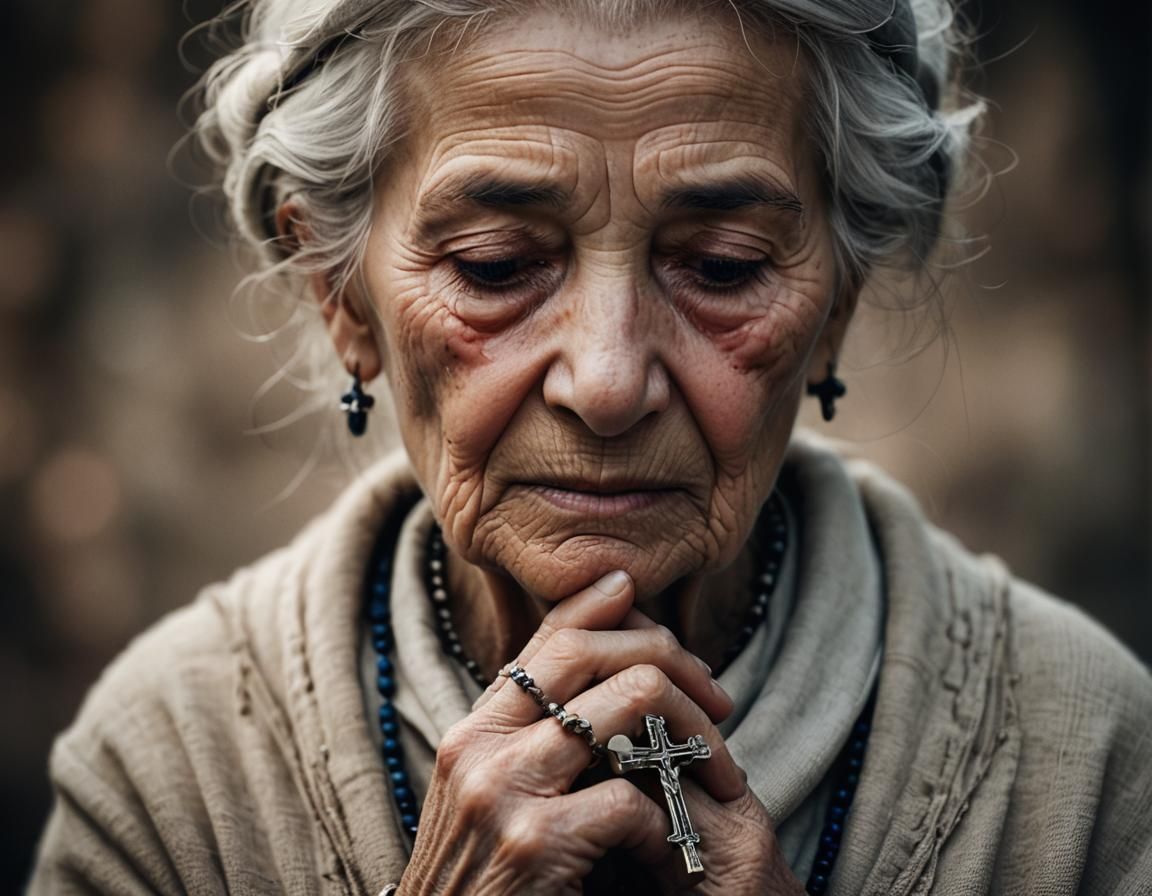 Contemplative Portrait of Elderly Woman Praying