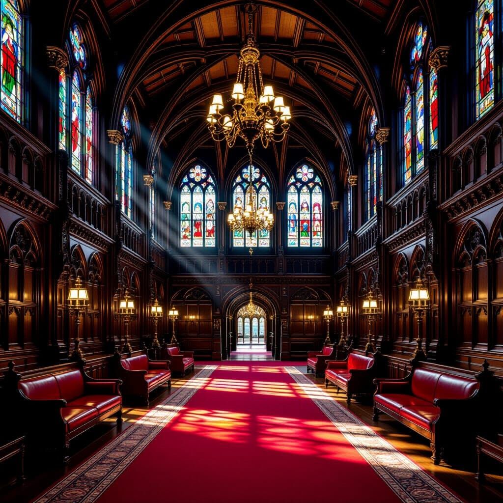 Grand Interior of Westminster Hall with Dramatic Light