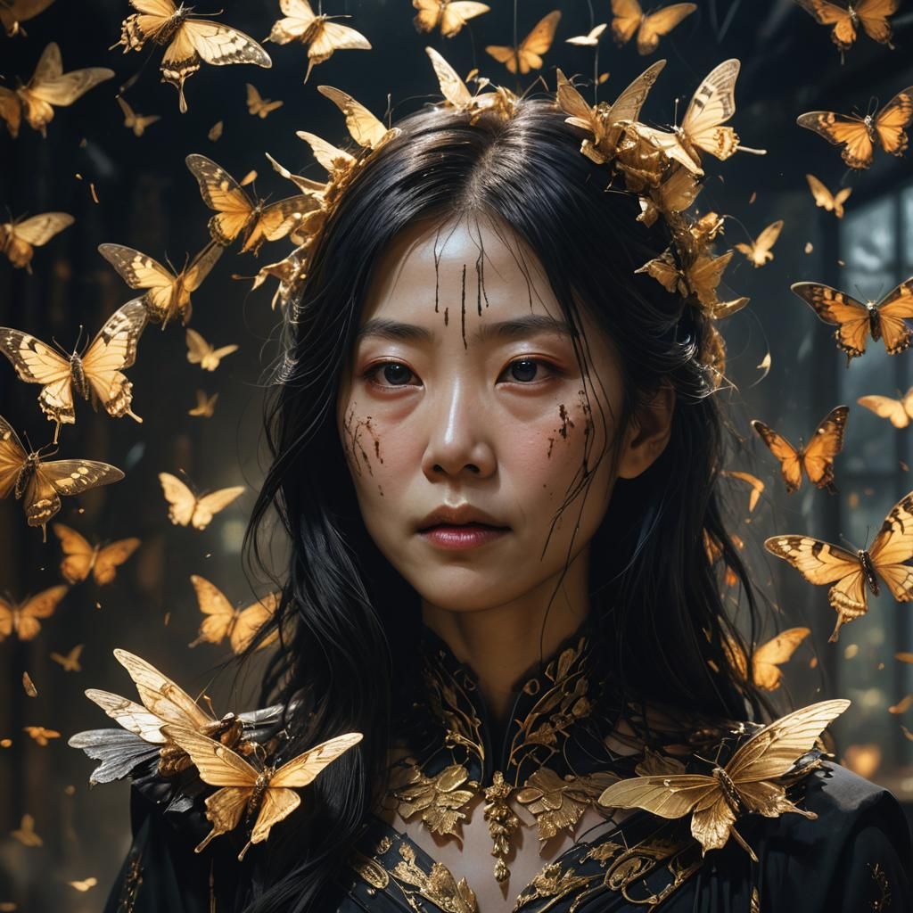 Eerie Portrait of a Ghostly Woman in Golden Light