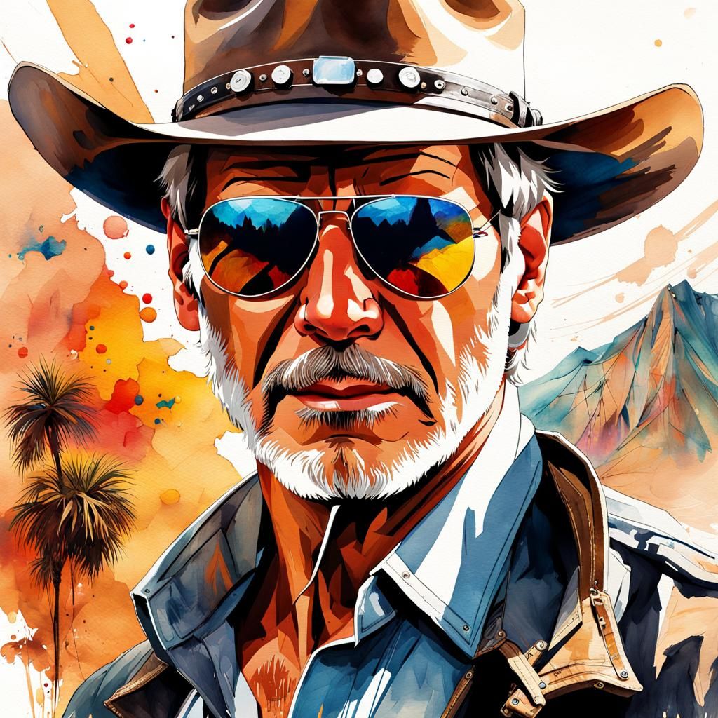 Cowboy Harrison Ford in Watercolor Manga Style