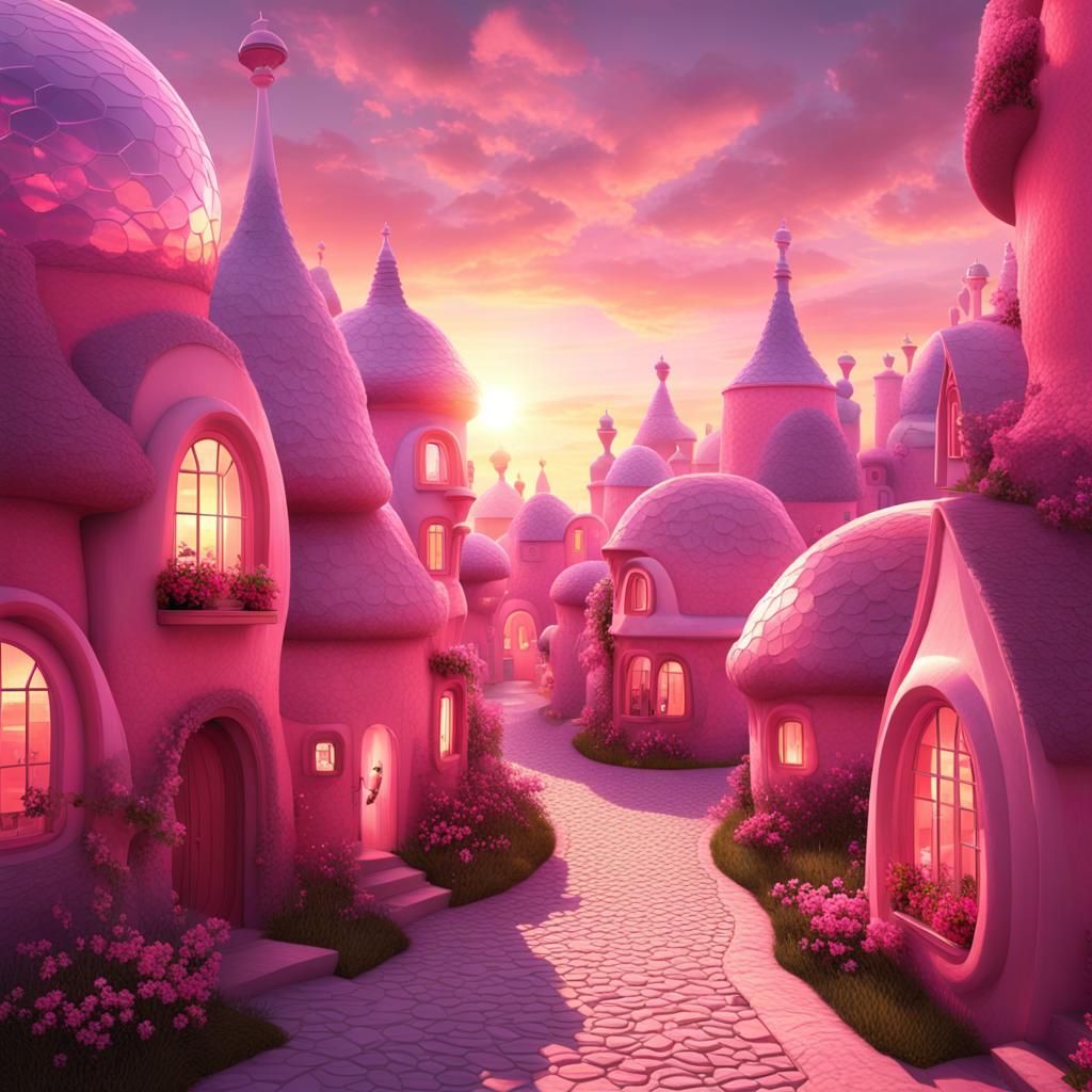 Futuristic Pink Village Inside Translucent Form