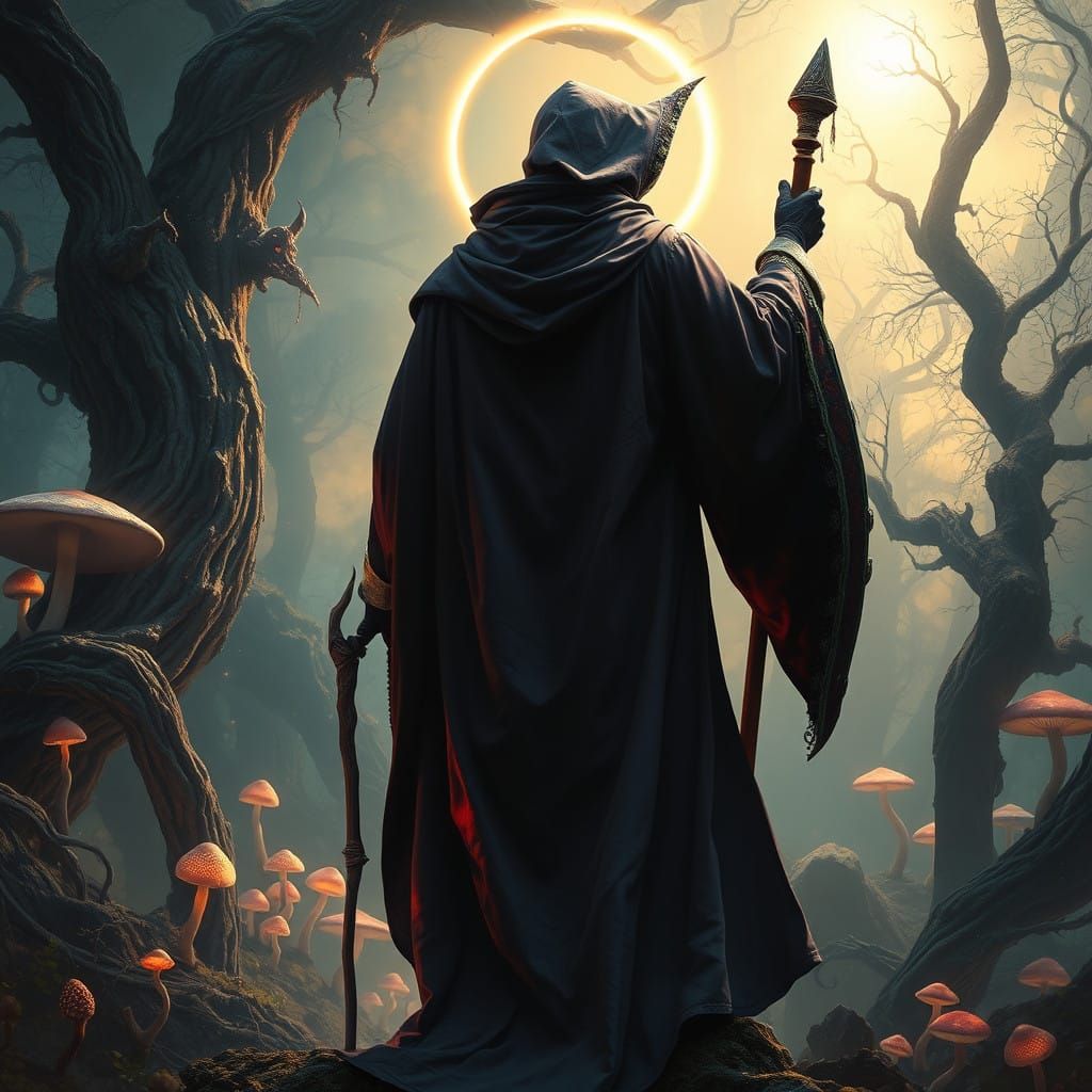 Mystical Sorcerer in Ancient Forest