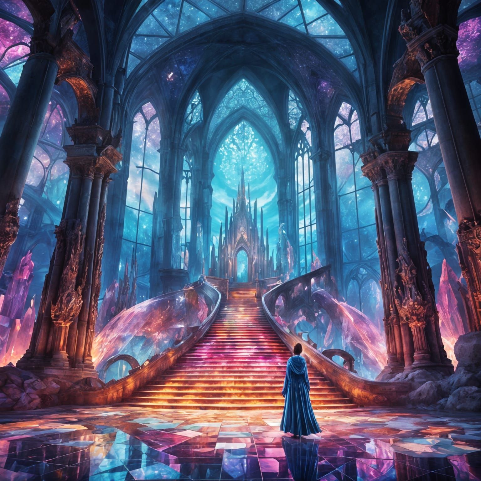 Surreal Crystal Temple in Vibrant Fantasy Style