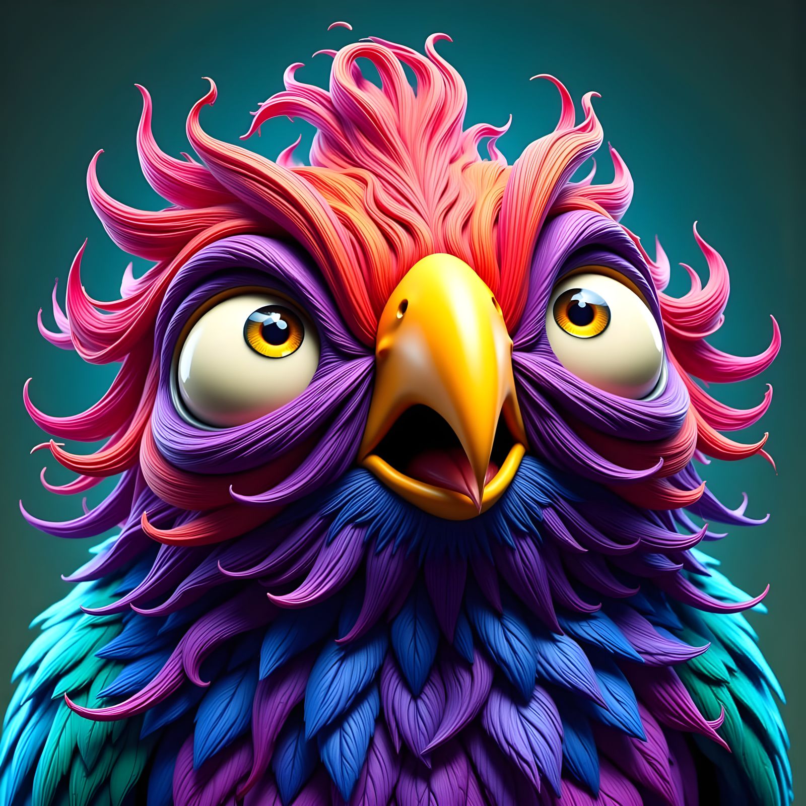 Shocked Cartoon Parrot in Vibrant Style