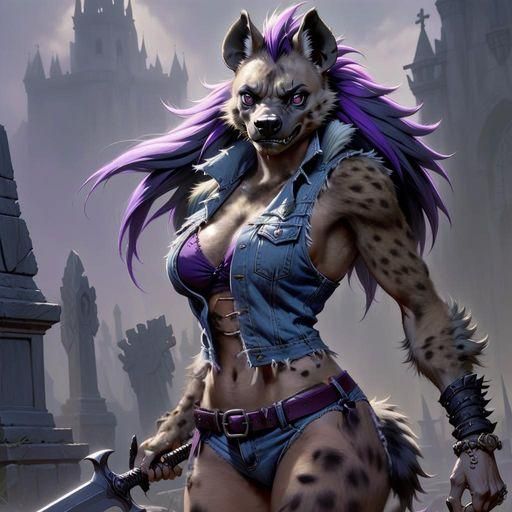 Hyena Warrior in Gothic Graveyard, Charcoal Drawing