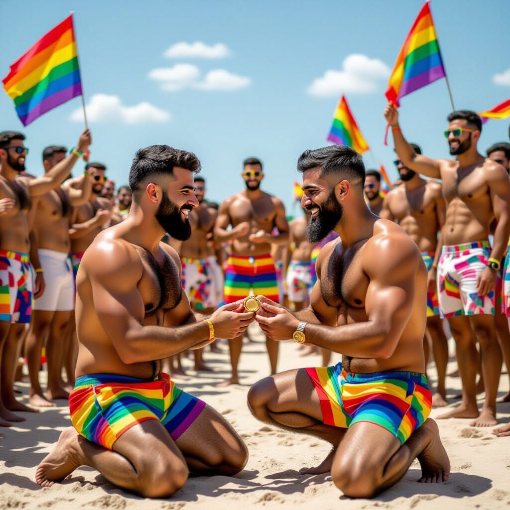 Gay Beach Proposal in Style of Steve McCurry