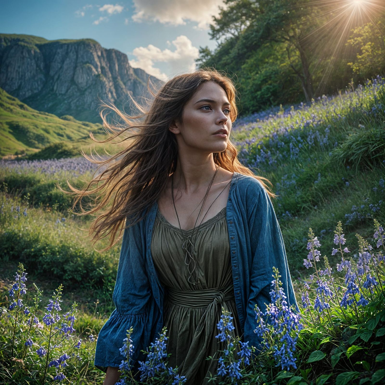 Pagan Woman in Summer Breeze: Cinematic Film Still