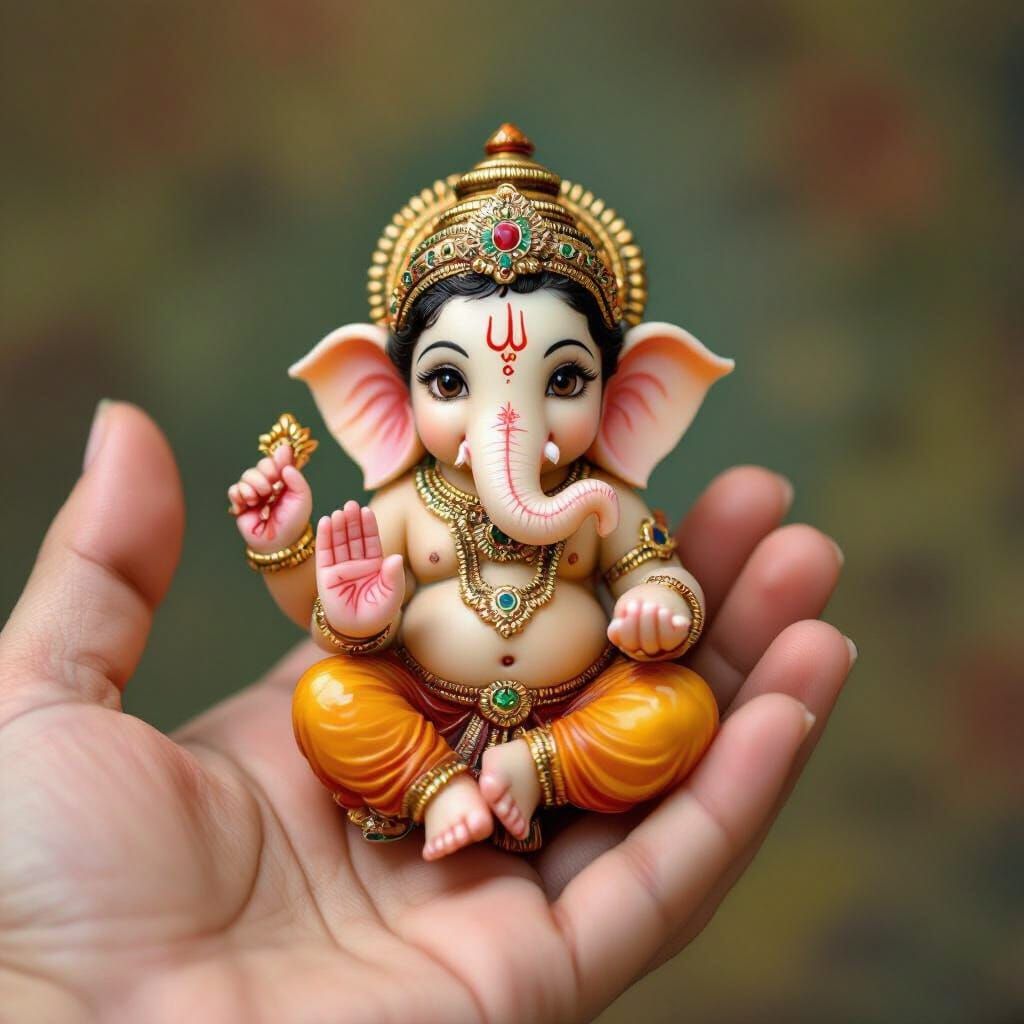 Baby Lord Ganesha on a Thumb, in Miniature Style