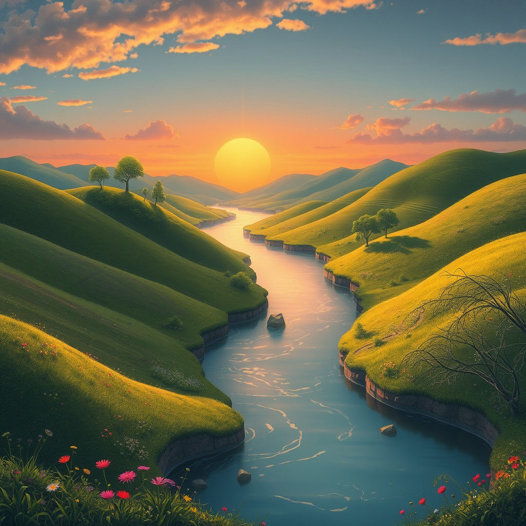 Surreal River Flowing Through Man's Body