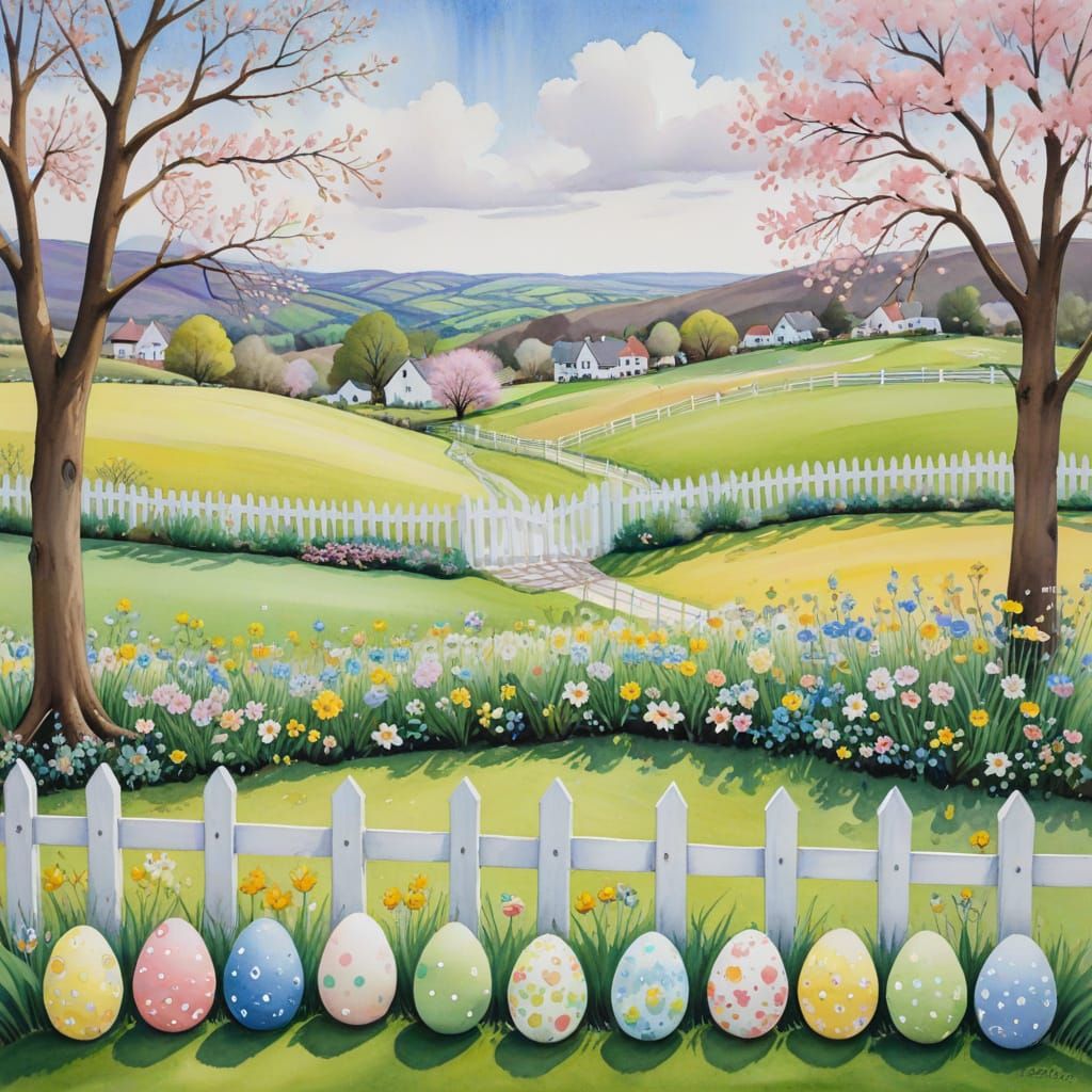 Springtime in a Yorkshire Vale with Easter Eggs