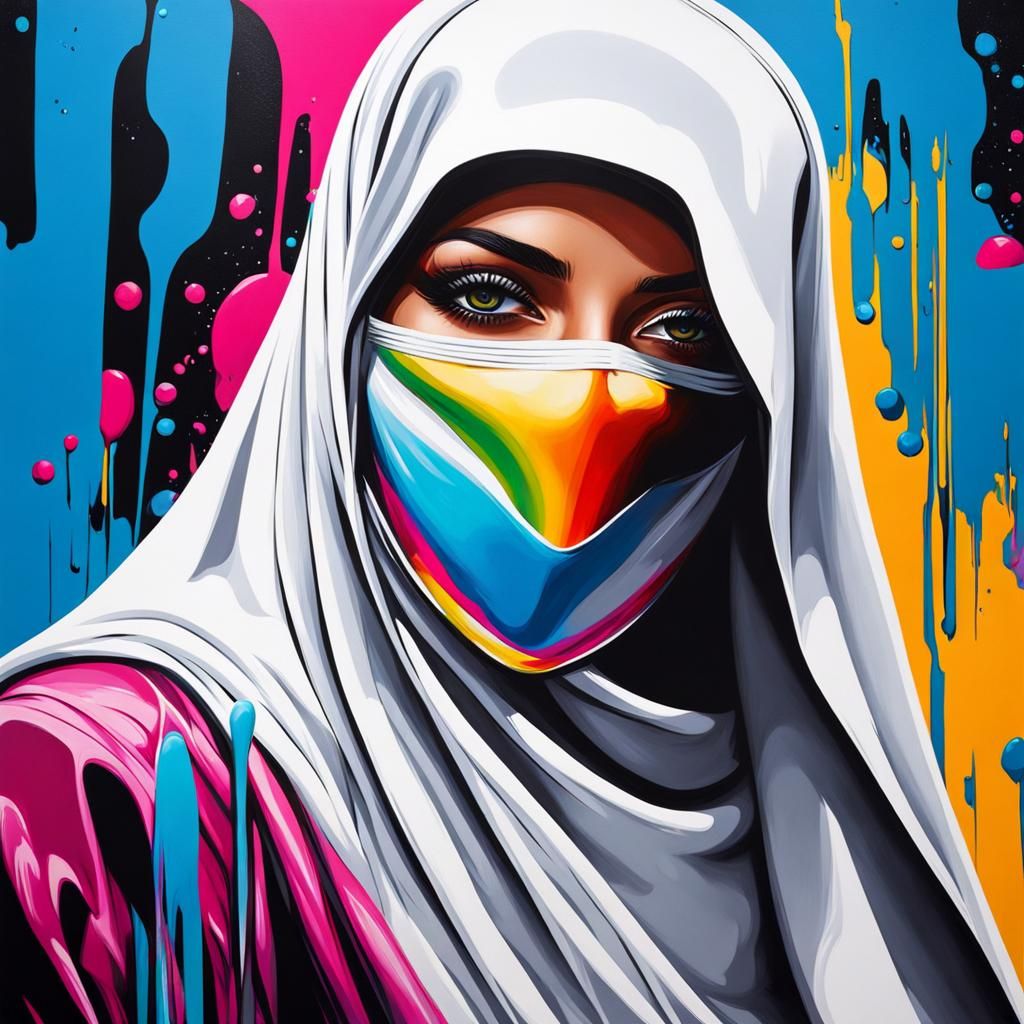 Niqabi Face in Graffiti Splash Art Style