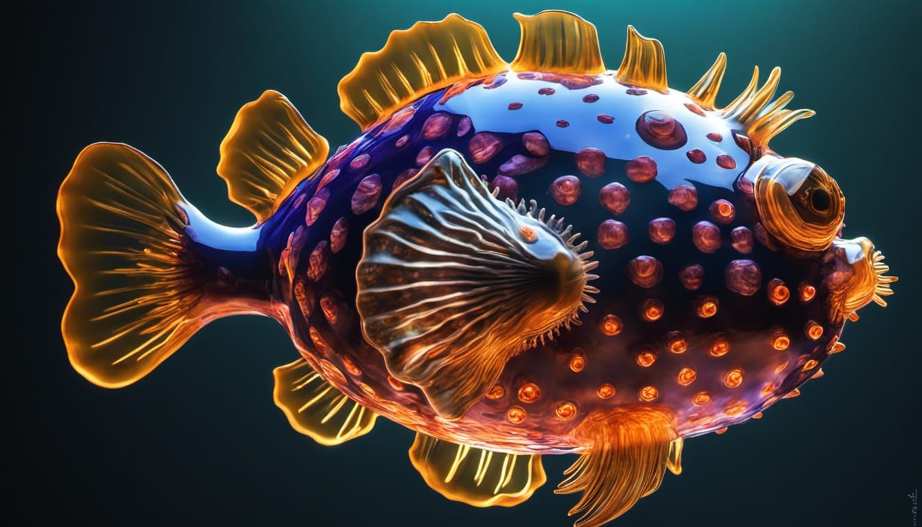 Hand Blown Glass Puffer Fish Sculpture
