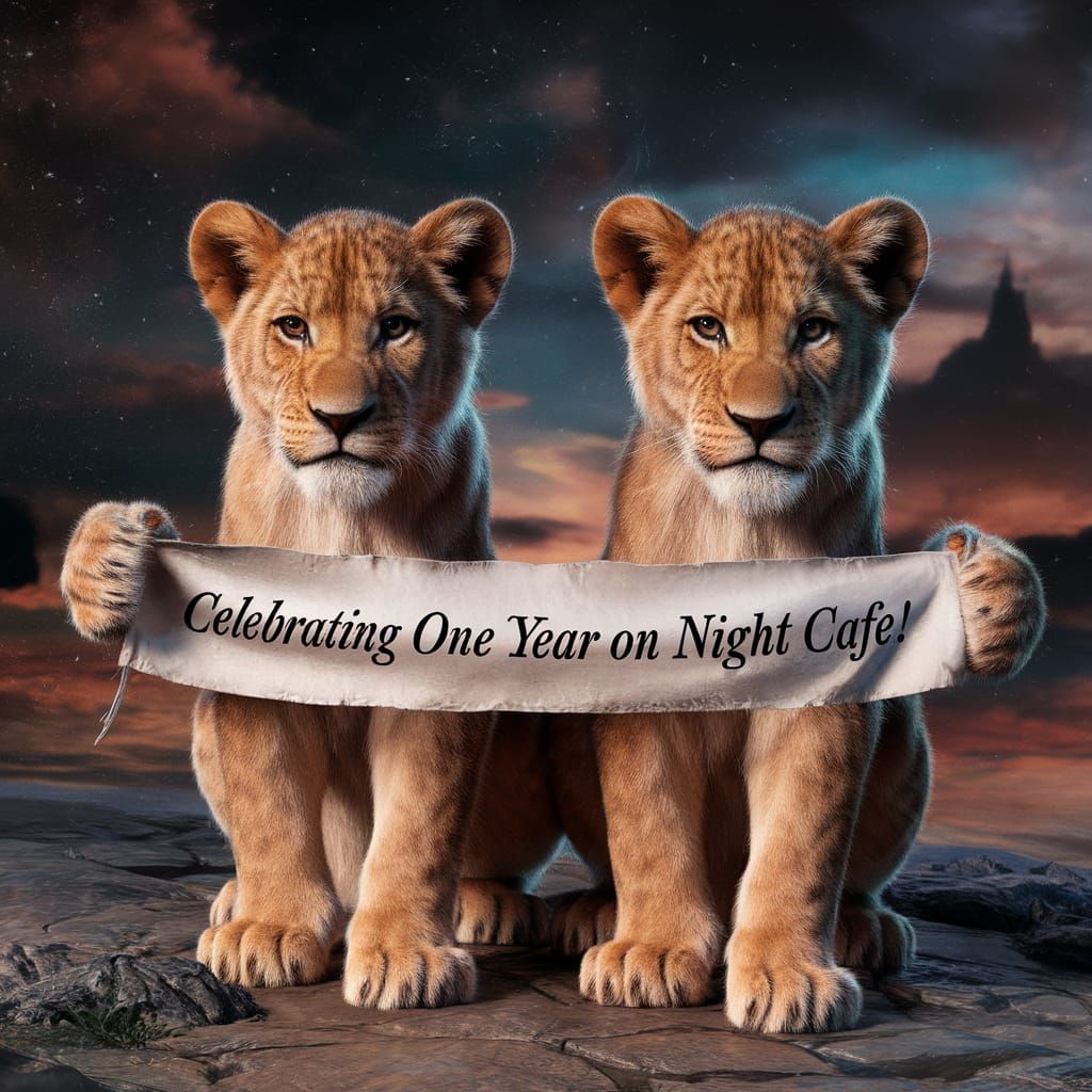 Lion Cubs Celebrate Anniversary in Digital Painting