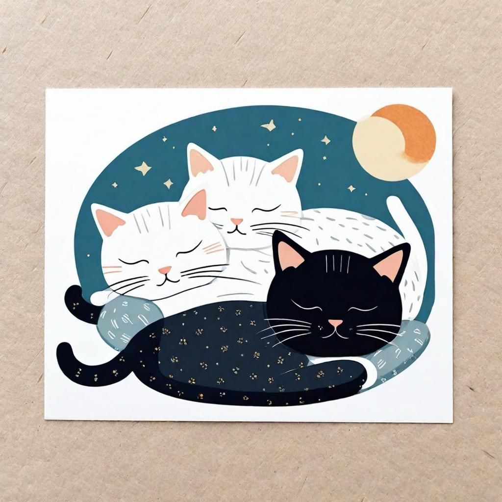 Cute Sleeping Cats Postcard Illustration