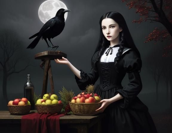 Snow White and Crow in Gothic Matte Painting
