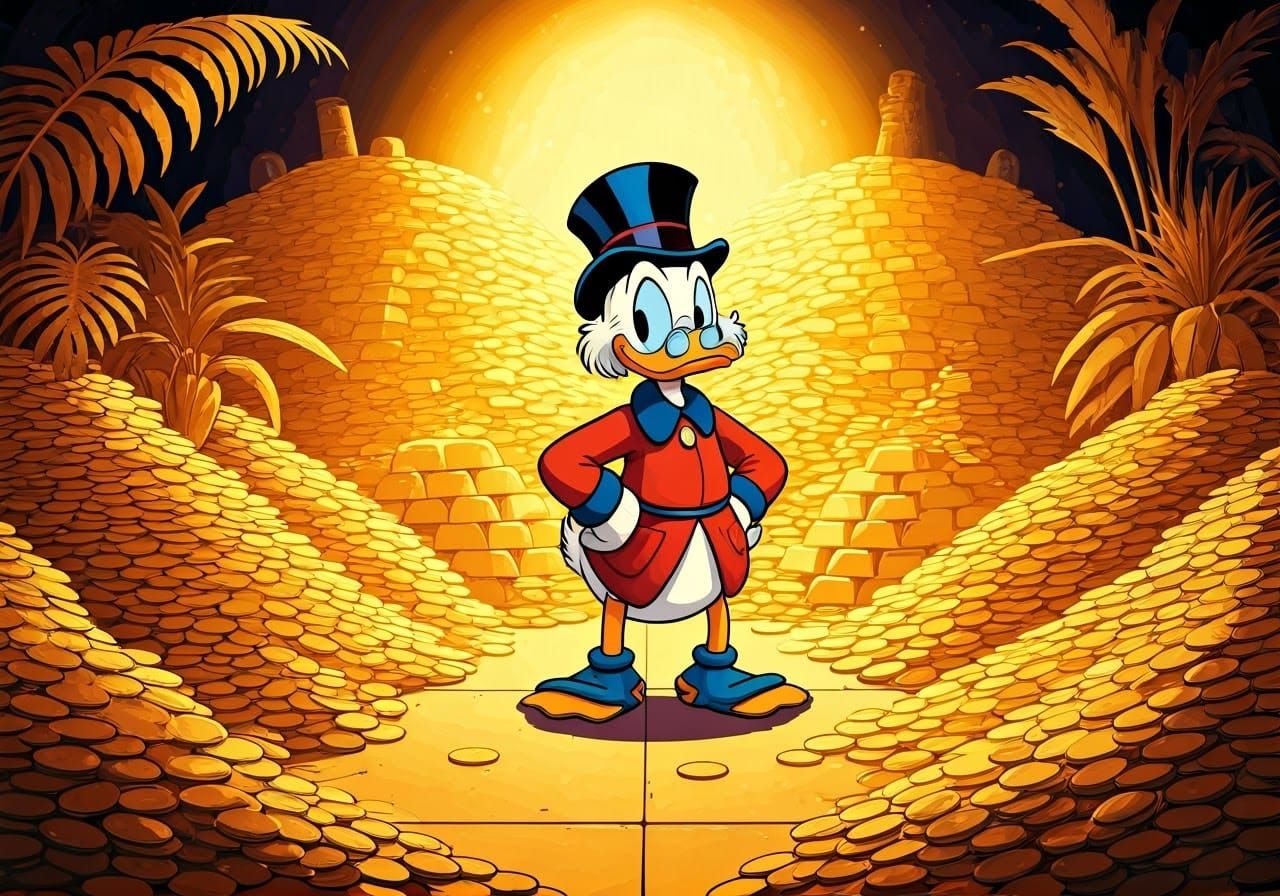 Scrooge McDuck's Opulent Gold Vault in Disney Comic Style