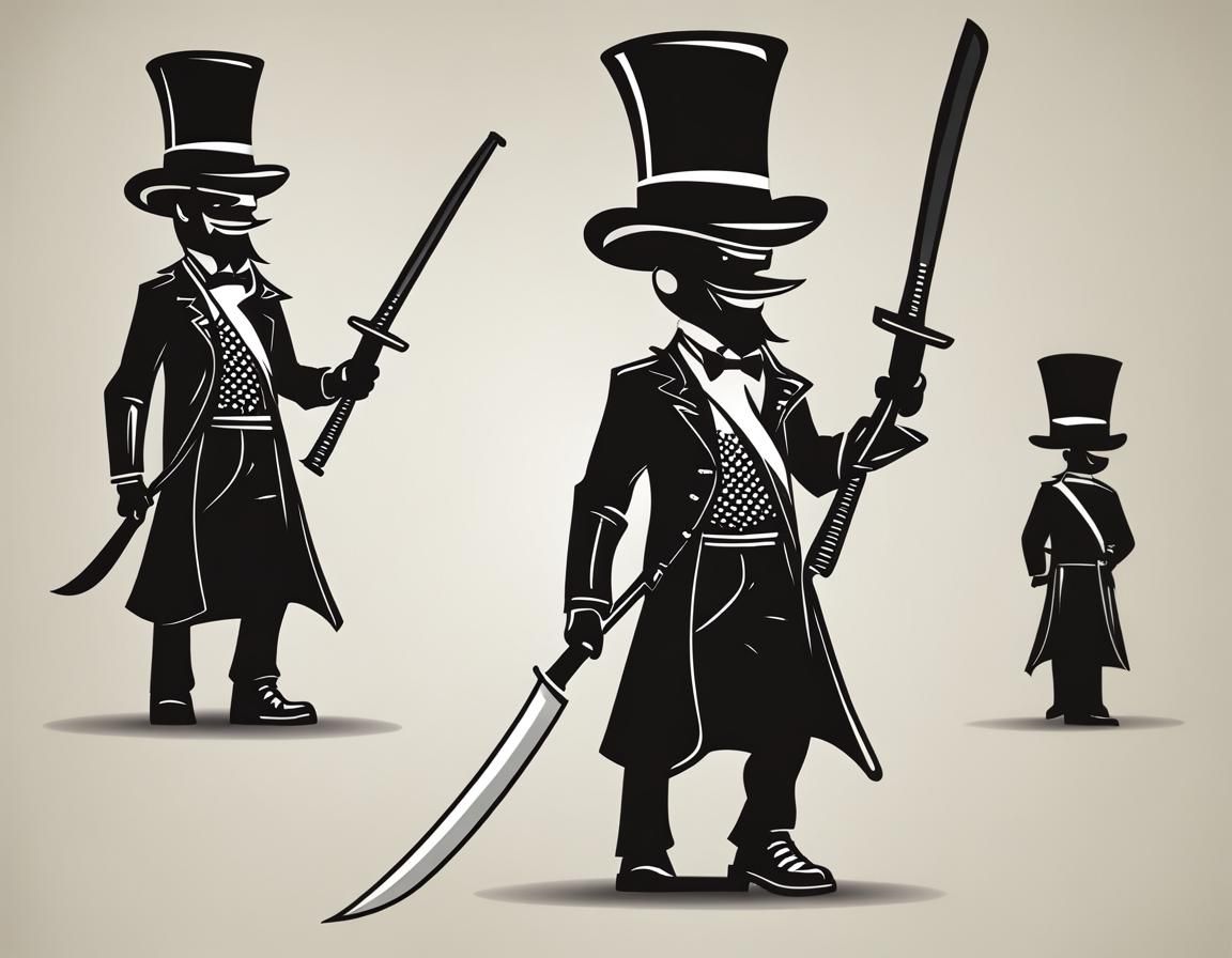 Stylized Stick Figure with Machete and Top Hat