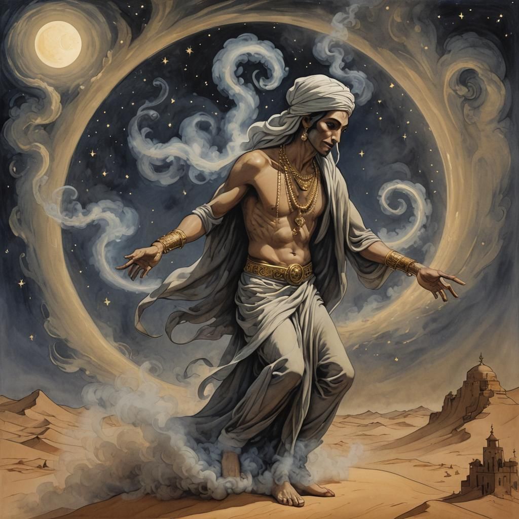 Ethereal Djinn in Sahara Under Starry Night