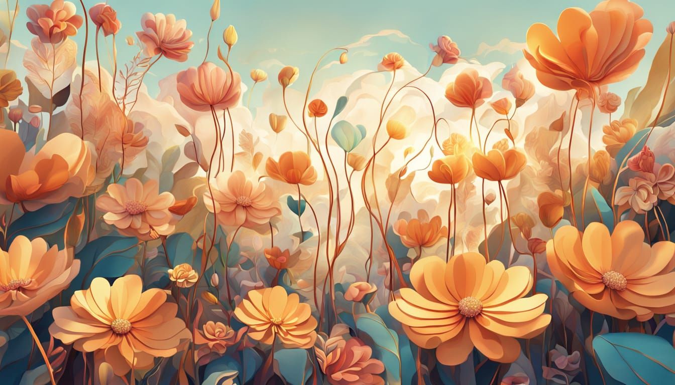 Whimsical Garden with Curled Flowers: 3D Render