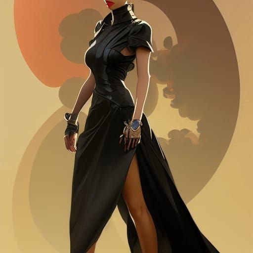 Fashionable Woman Designs Black Leather Dresses in 8K