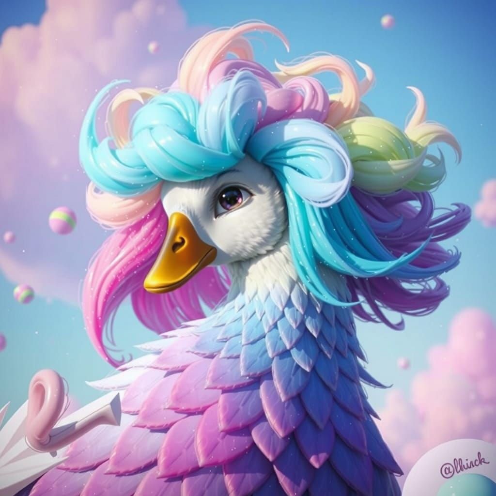 Cotton Candy Duck in Dreamy Pixar Landscape