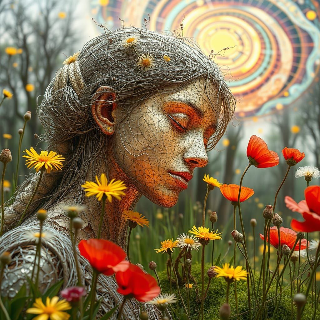 Ephemeral String Woman Kissing Garden, Bio-Art