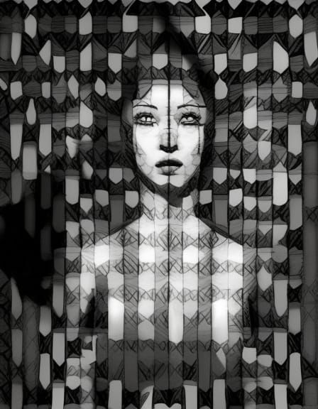 Checkerboard Portrait in Pastel Line Art Style