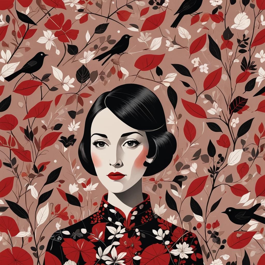 Striking Portrait in Charley Harper Style