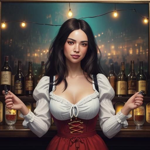 Bavarian Woman in Dirndl Dress, Expressive Oil Painting