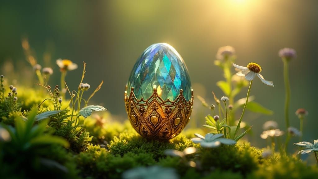 Exquisite Faberge Egg on Emerald Moss