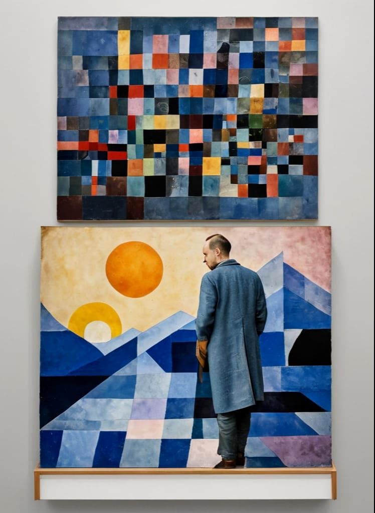 Artist Gazing at Abstract Expressionist Work