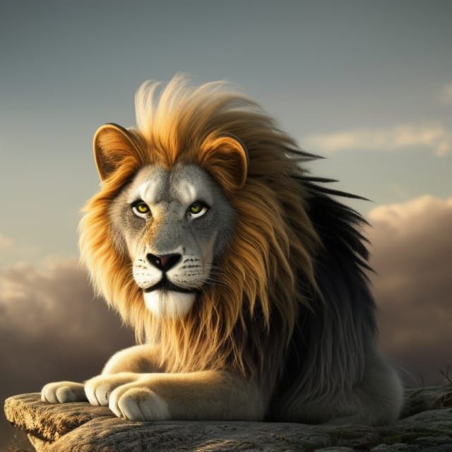 Mystical Lion-Cat in Ethereal Landscape