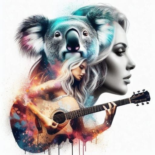 Guitar Silhouette Unveils Koala and Blonde Beauty in Vibrant...