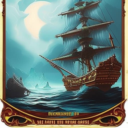 Eerie Pirate Ghost Ship on Foggy Sea