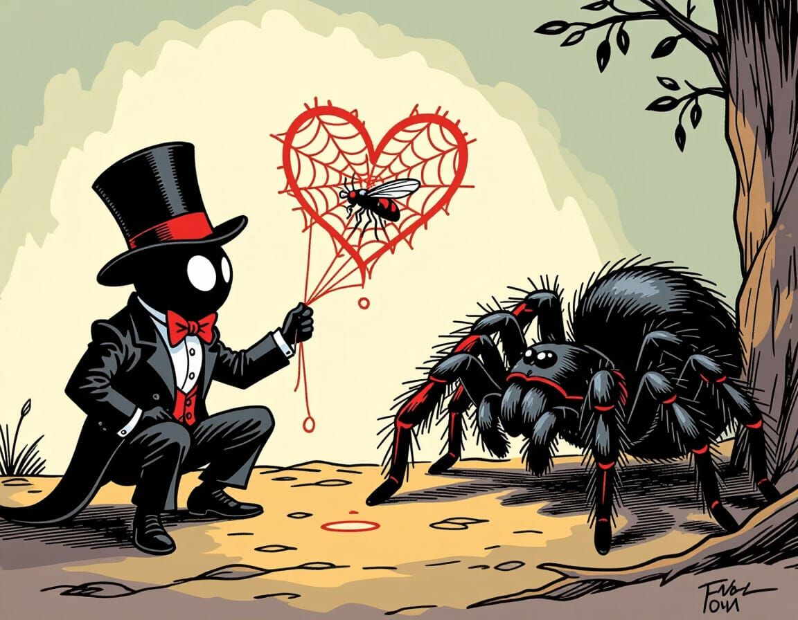 Spider's Heart Proposal in Comic Style