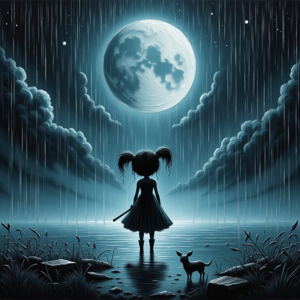 Moonchild in the Rain: Surreal Dreamscape