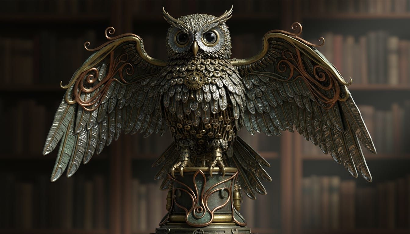 Brass Owl Sculpture of Mechanical Grace