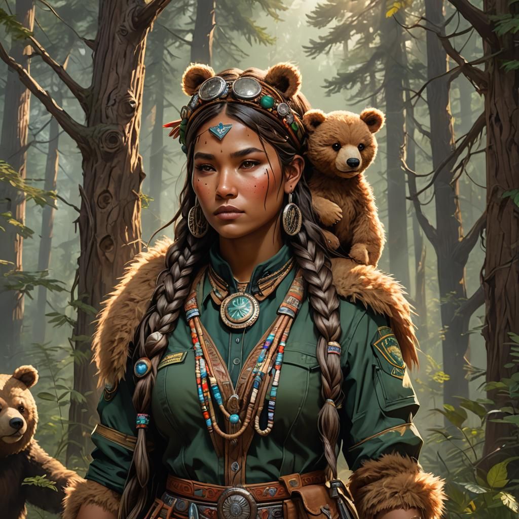 Native American Forest Ranger Rescues Teddy Bear