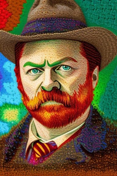 Hyperrealistic Amish Ron Swanson Portrait with Glitchcore El...