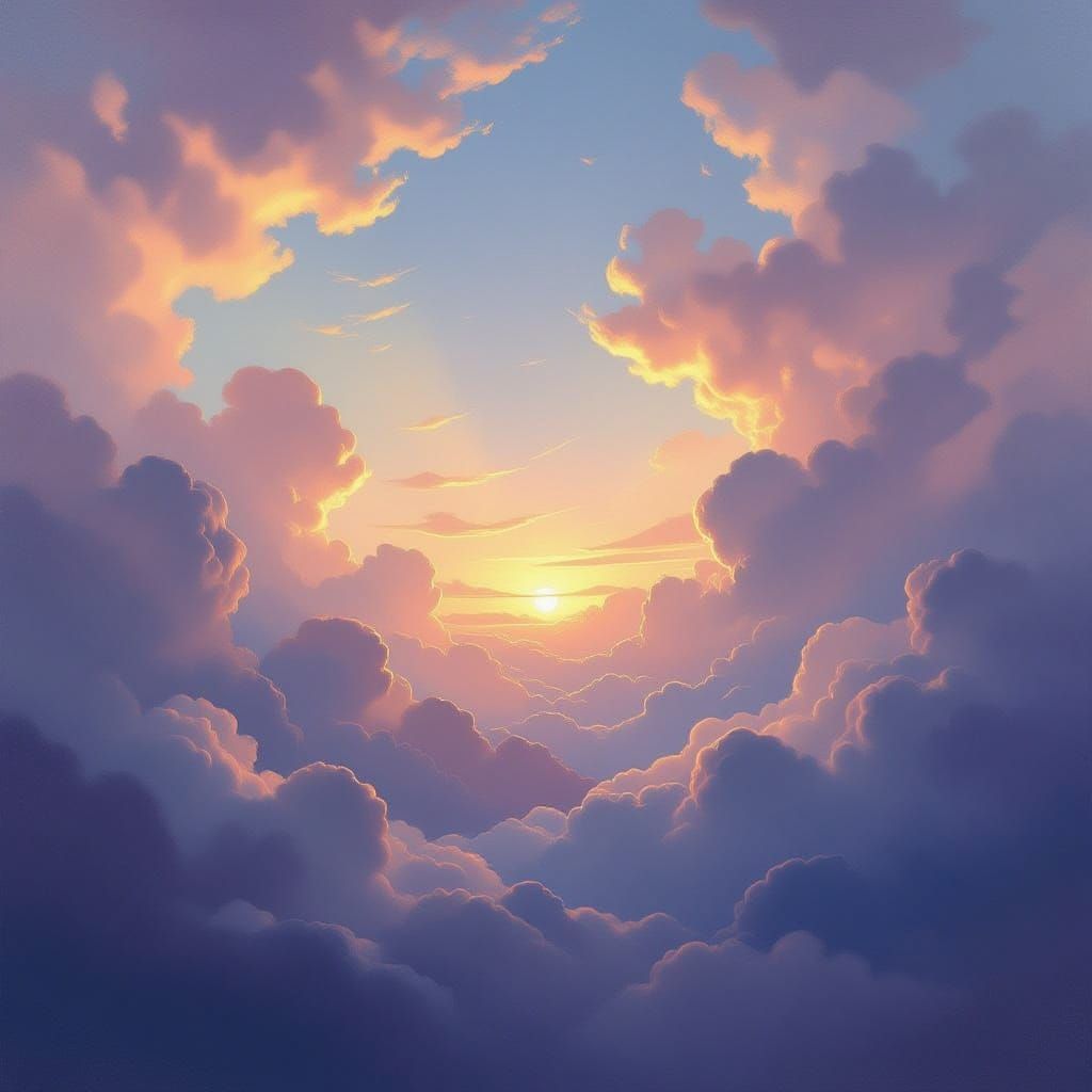 Painterly Clouds Swirling in Vibrant Sky