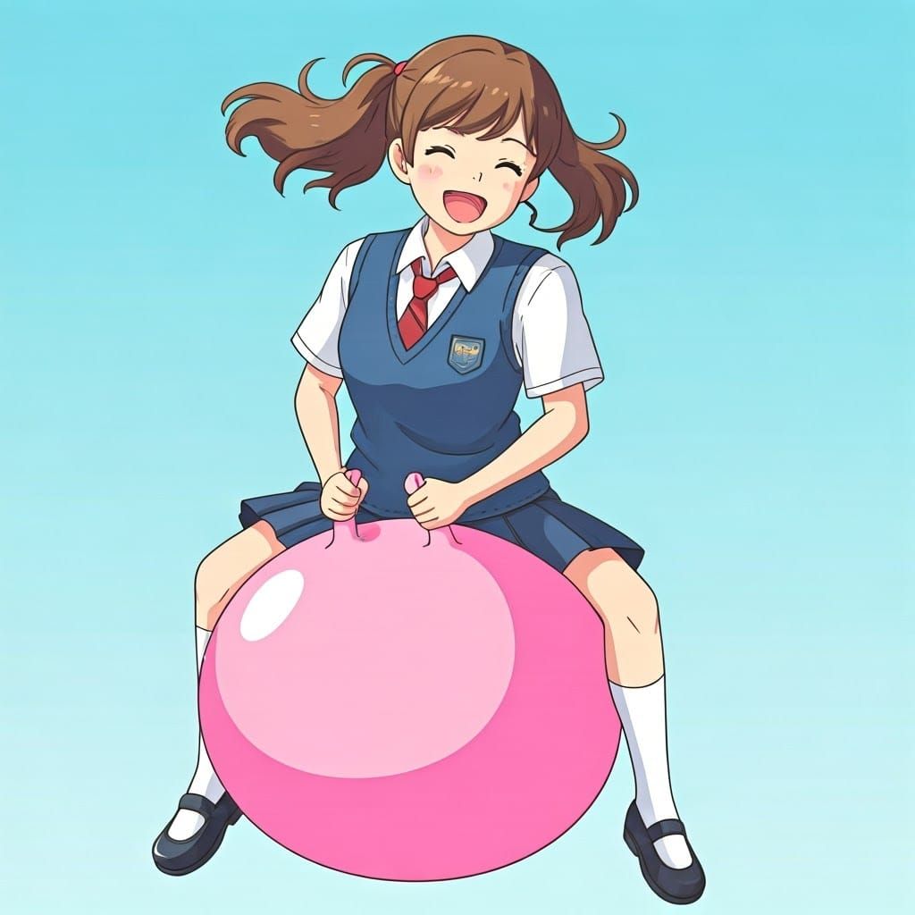 Whimsical School Girl in Ghibli-Style Wonderland