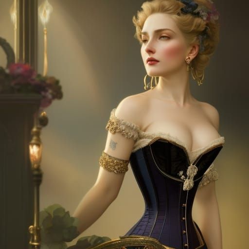 Victorian Corset Portrait in Art Nouveau Style