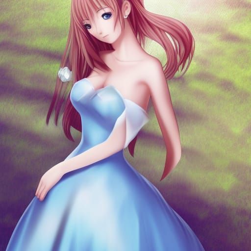 Beautiful Anime Princess in Slim Gown