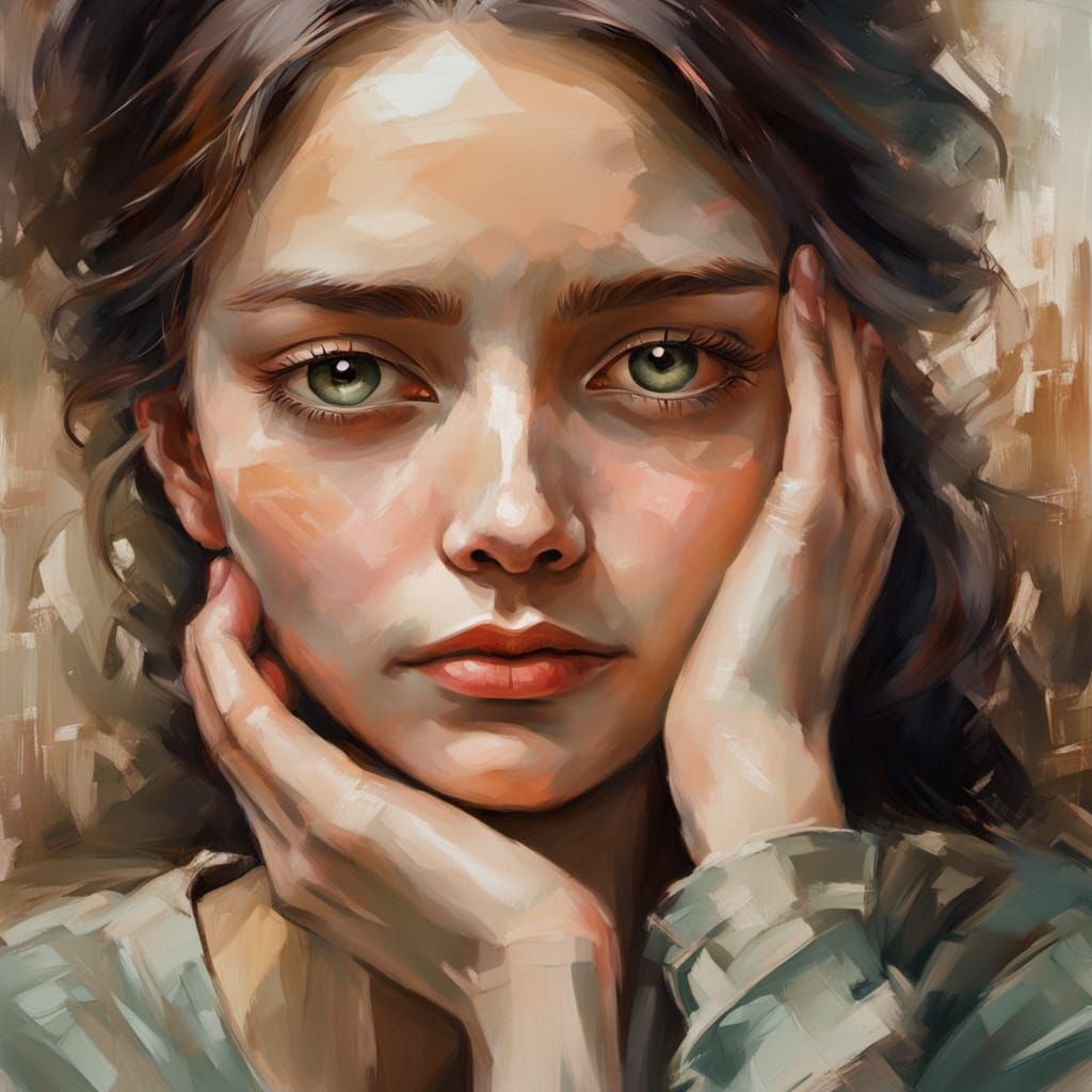 Expressive Oil Painting of Woman Overwhelmed