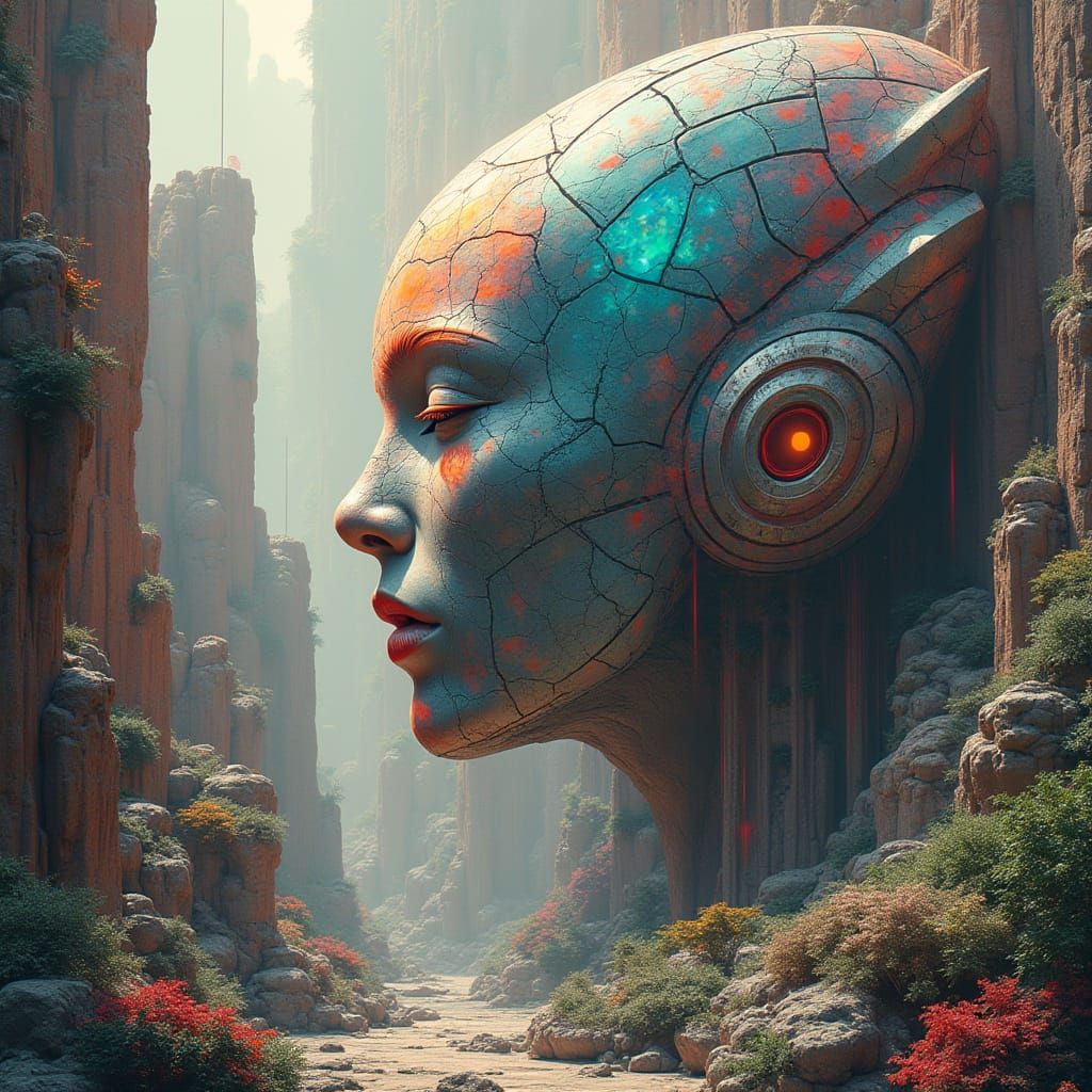 Geometric Abstraction in Futuristic Hypergrid Landscape