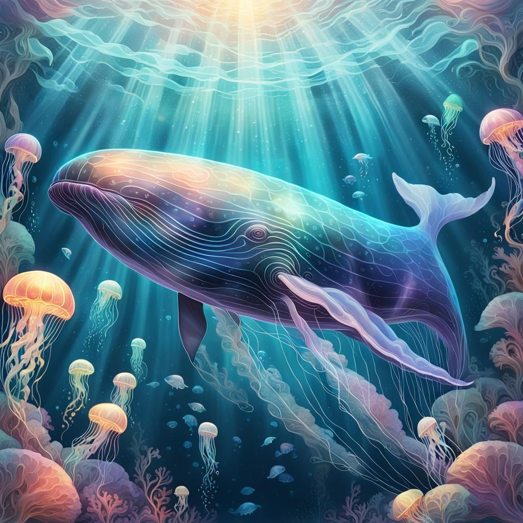 Glass Whale in Rococo Art Nouveau Style