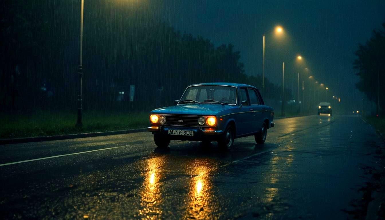lada night time classic car